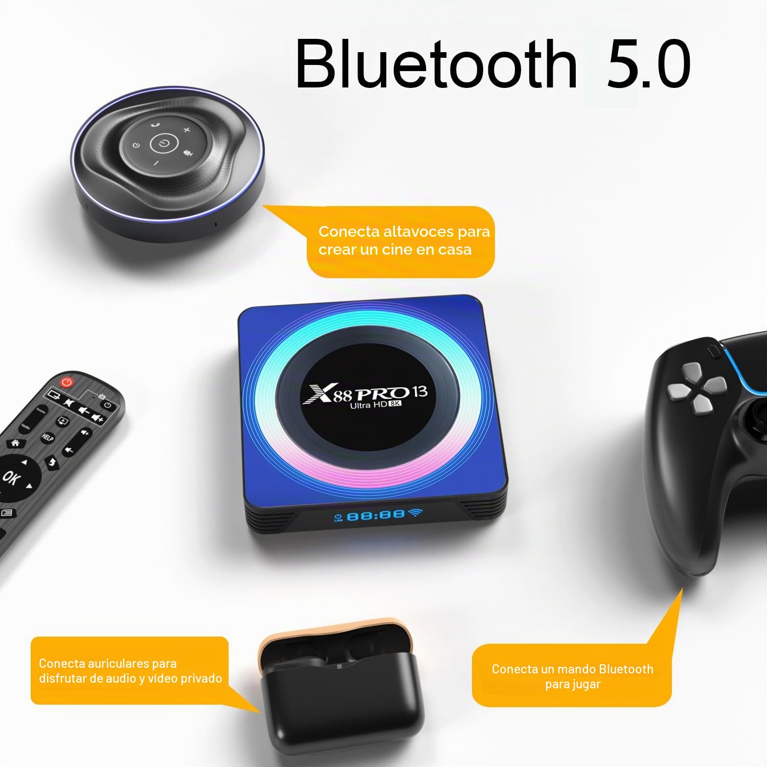 Android 13.0 TV Box,X88 Pro 13 Acrylic 4GB RAM 64GB ROM RK3528 Quad-Core WiFi6 Dual Band 2.4G/5.8G BT5.0 8K HDR10+ Ultra HD USB3.0 Smart Home Player