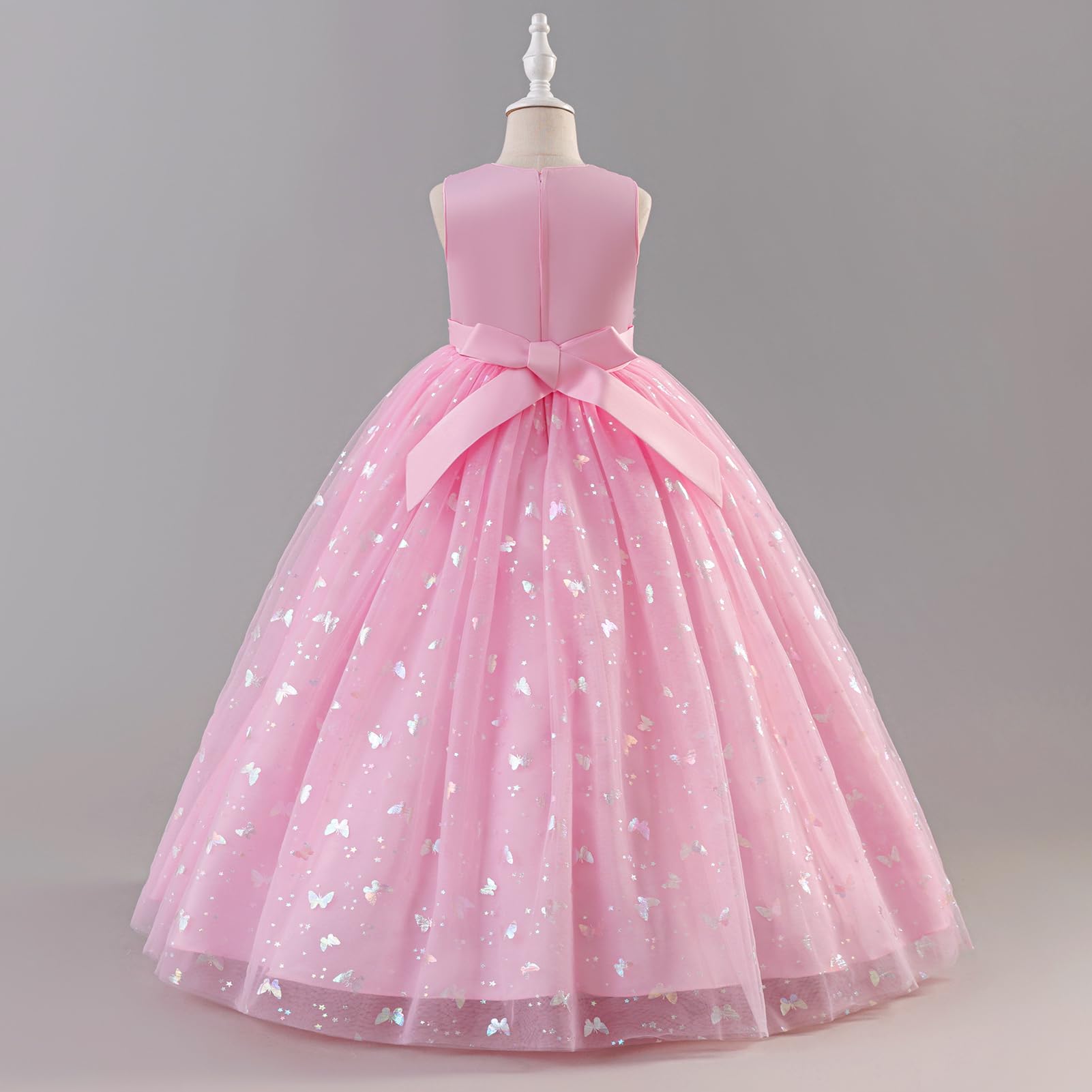 Abito da ragazza con fiori 3D floreale senza maniche in pizzo abito lungo da sposa elegante lunghezza al pavimento principessa tulle tutù abito da ballo festa di compleanno sera festival