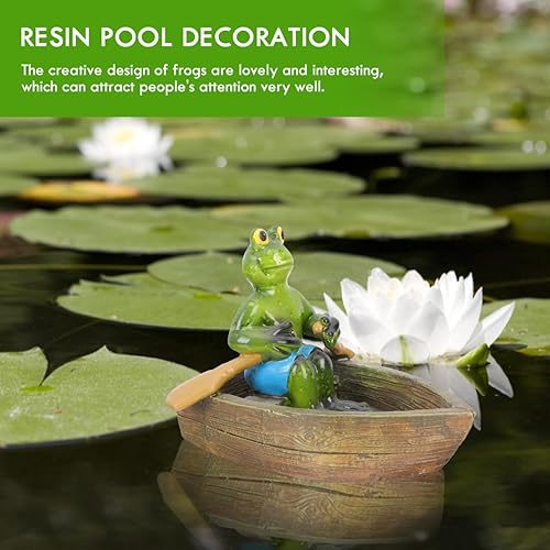 Miniatura 7 de MERRYHAPY Estatuilla de rana adorno flotante Decoración 3D Contenedor de resina sintética lindo agua piscina paisaje decoración estanque paisaje