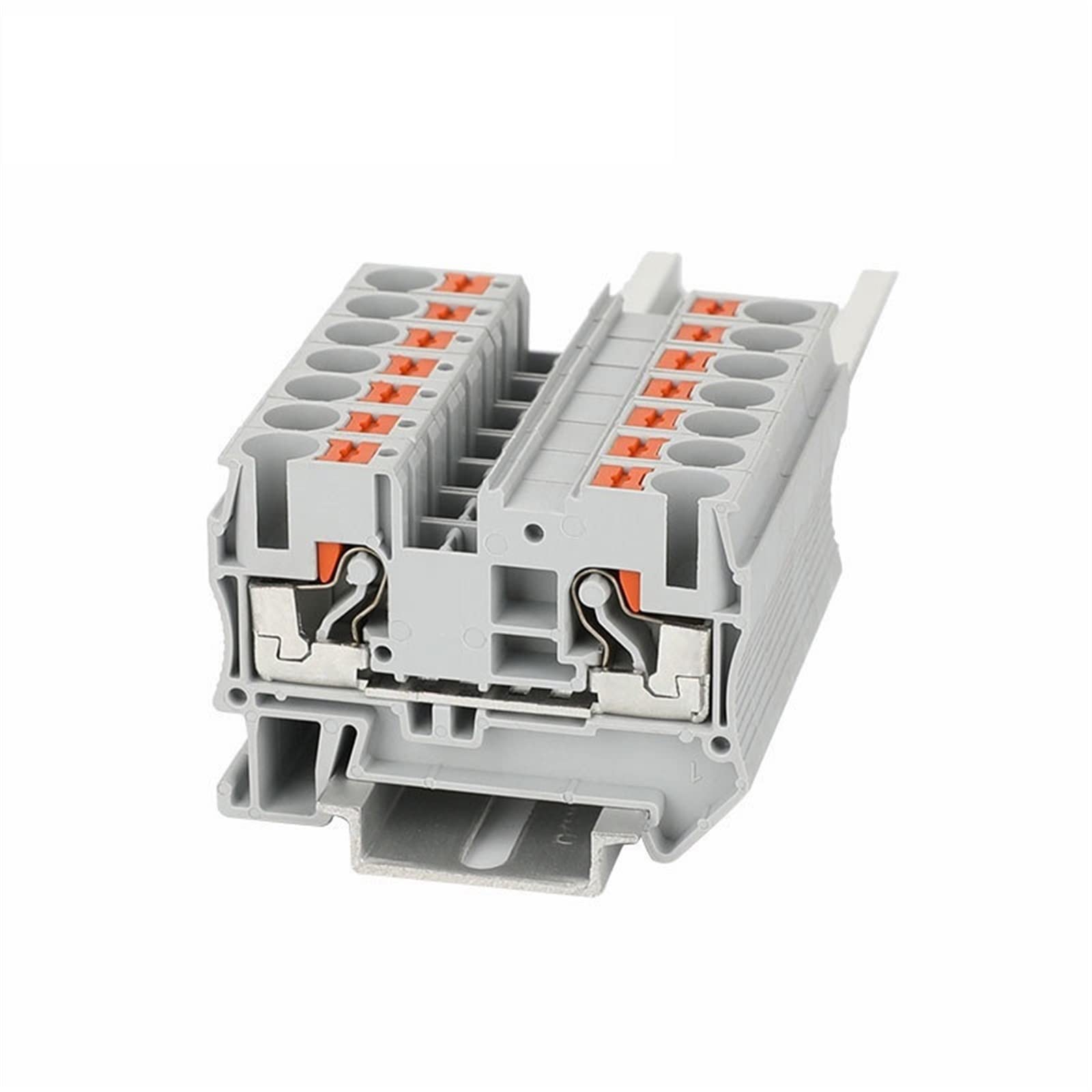 10Pcs PT6 Push-in Spring Feed-Through Strip Plug PT-6 Wire Electrical Connector Din Rail Screwless Terminal Block PT 6 (Color : Gray)