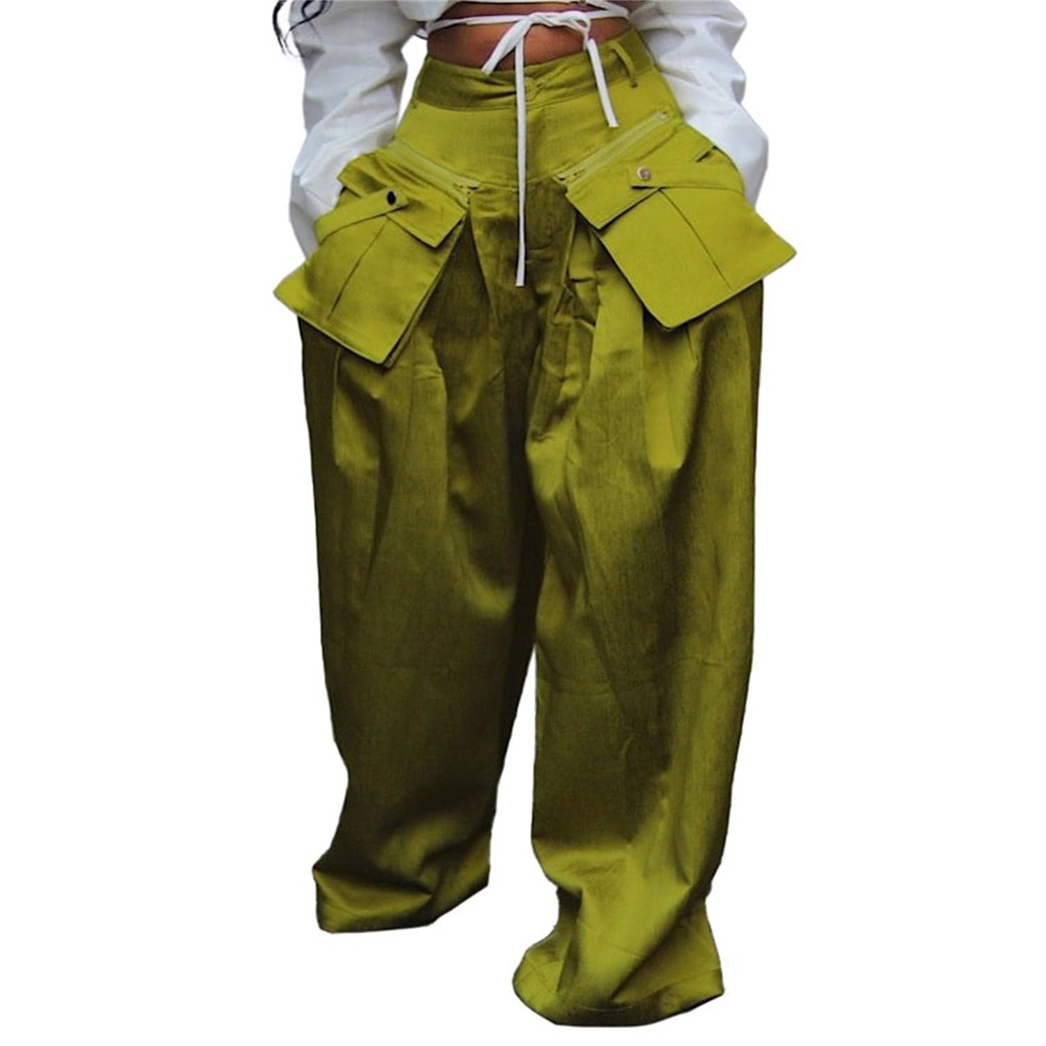 Womens Cargo Pants High Waisted Satin Flowy Pants Wide Leg Casual Pants