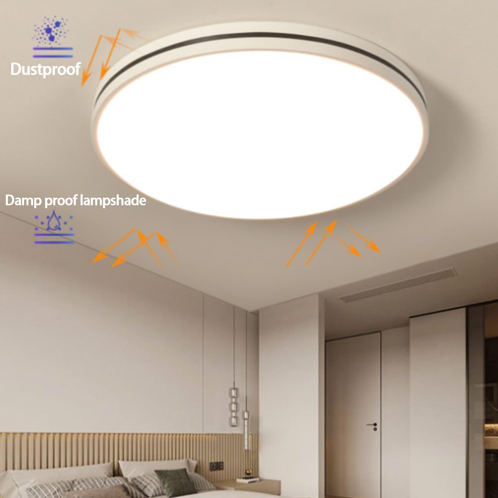 Okrągła lampa sufitowa LED z pilotem zdalnego sterowania, ściemniana 2700K-6500K, akrylowe/żelazne oświetlenie sufitowe, nowoczesny geometryczny design do łazienki i salonu