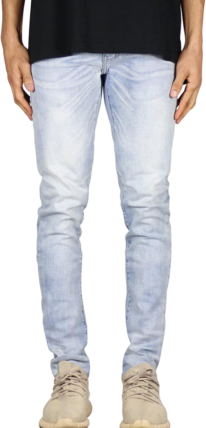 JEsilunmaMY Slim Fit Denim Pants for Men Mid Waist Distressed Stretch Skinny Pencil Jeans Washed Boyfriend Jean Trousers