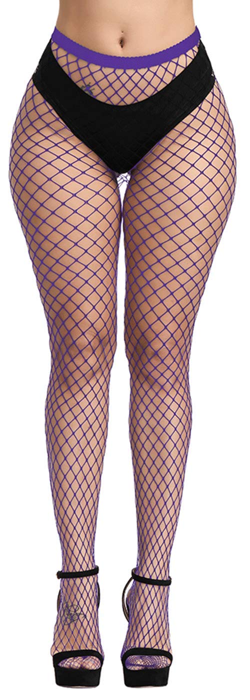Pareberry Women's High Waisted Fishnet Tights Sexy Wide Mesh Fishnet Stockings