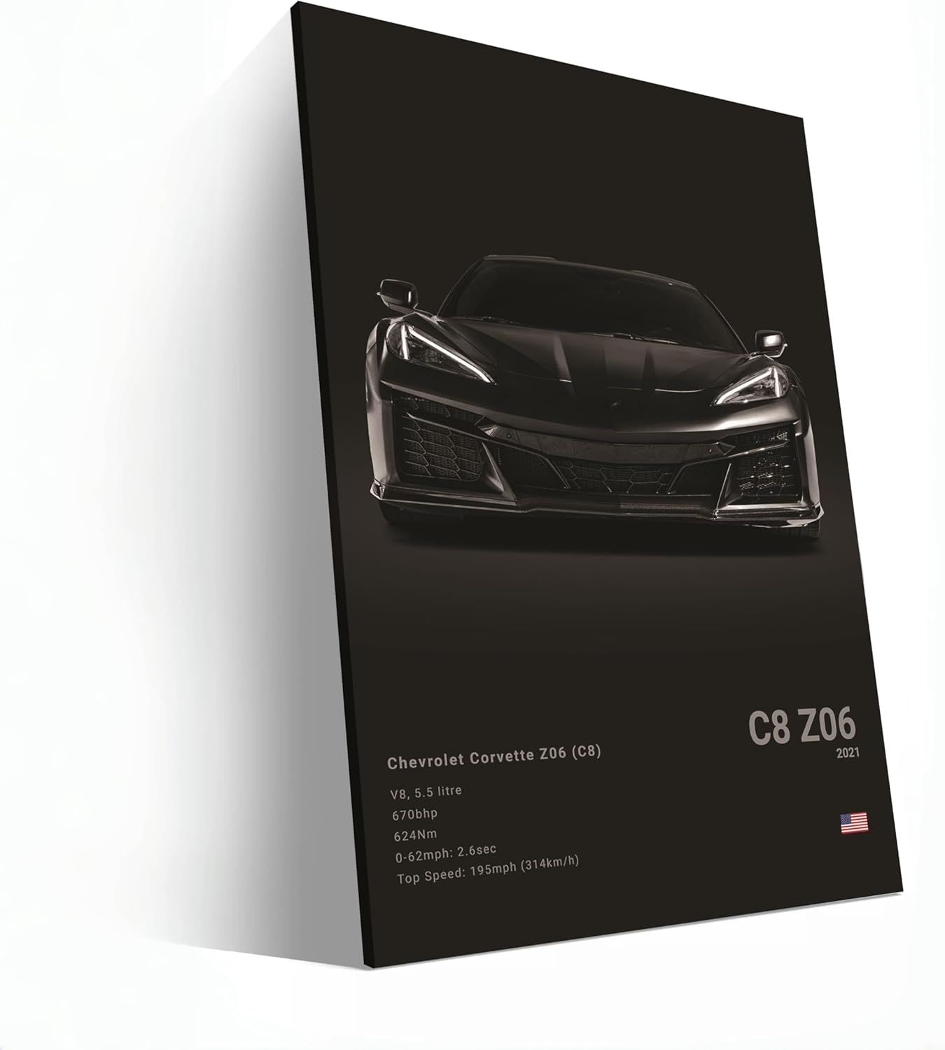 Supercar Poster Covette C8 Z06 Poster Racing Wall Painting Canvas Painting Posters Birthday Gift Prints Pictures for House Decor Framed or Frameless (Black-Framed, 16L X 24W)