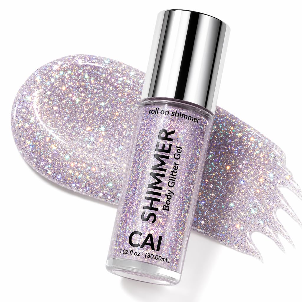 Body Glitter Gel- Face, Body & Hair ( 1 Pk StarDust Platinum ) Iridescent Holograph Roll-on 1 oz | Cosmetic-Grade MakeUp, Apply without Glue, Easy to Take Off & Keep Skin Clean - for Concerts, Raves & Parties