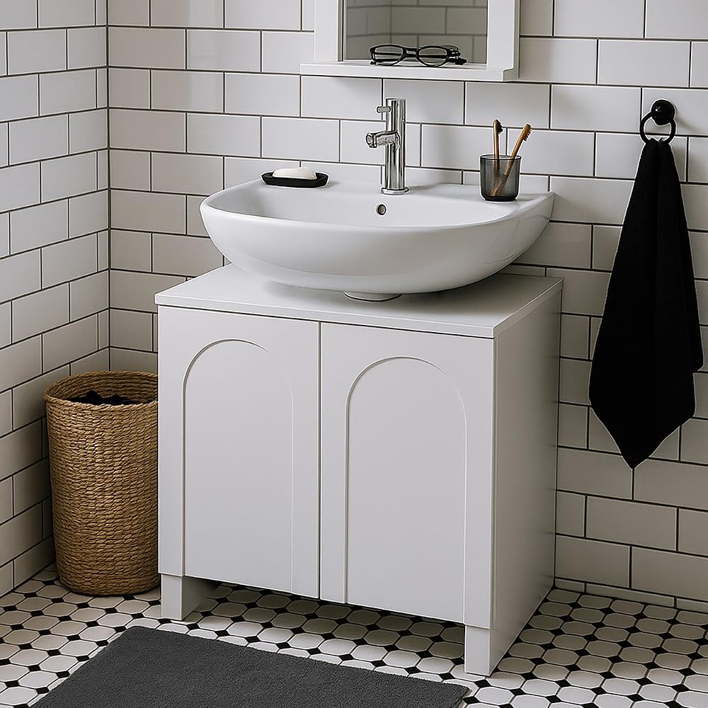 Box and beyond - Meuble sous Lavabo - 80 x 40 x 80 cm - Bois Blanc - 2 Portes - Salle de Bain, Lavabo, Evier, Vasque - Style Moderne
