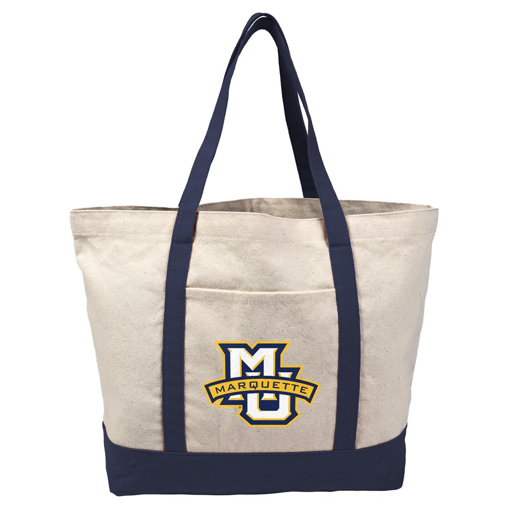 Campus Lab Collegiate Primary Logo Canvas Tote Bag With External Pocket, Reusable Shoulder Bag for Shopping, Beach
