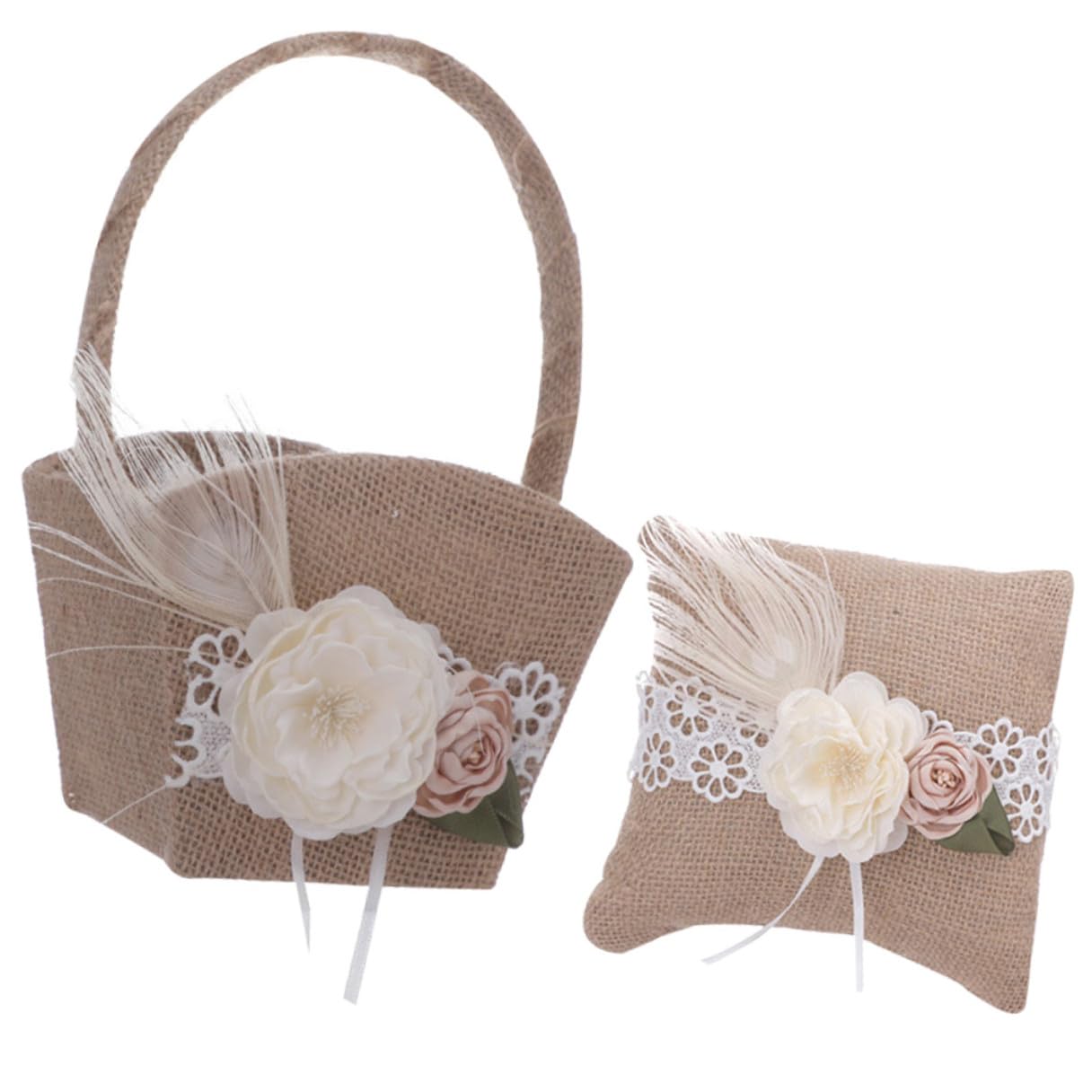 Coussin D'alliances Rond 1 Set en Lin pour Mariage Champêtre | Panier de Demoiselle D’honneur Couleur Café, Usage Fiançailles et Cérémonie, Finition Douce et Résistante