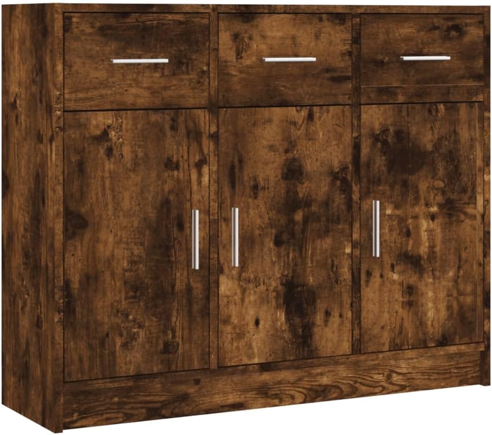 vidaXL Smoked Oak Sideboard - Modern Style Engineered Wood Storage Cabinet for Living Room and Office