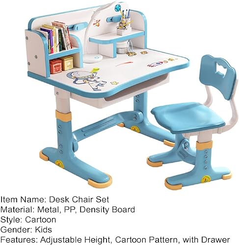 Miniatura 6 de Juego de escritorio y silla para niños, escritorio de estudio para estudiantes en altura ajustable, escritorio ampliado, multiseparación, patrón de