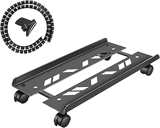 Metal Computer Tower Stand, Heavy Duty Mobile CPU Stand, Adjustable Desktop Stand with Rolling Caster Wheels, CPU Holder Cart Under Desk, PC Tower Stand Holder for Most Gaming PC Case - Black