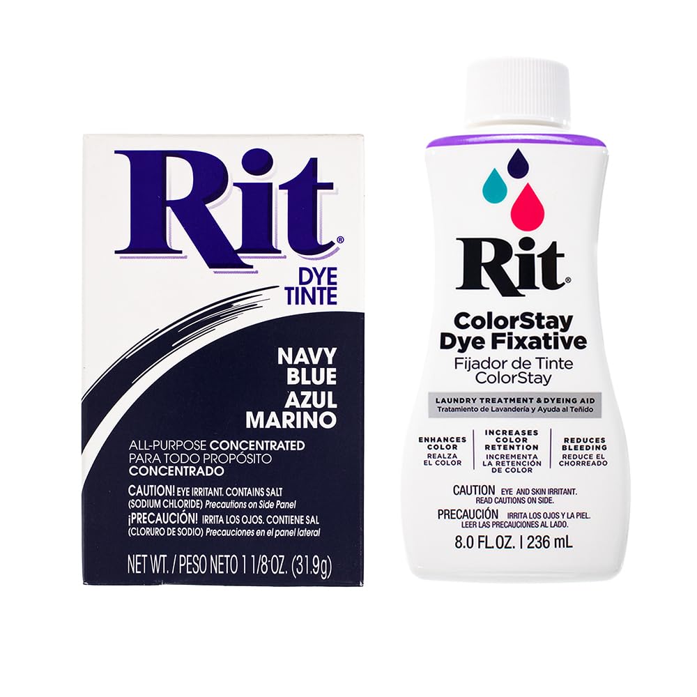 All Purpose Concentrated Rit Dye Powder Multi-Packs for Clothing, Décor, and Crafts – Navy Blue with ColorStay Fixative