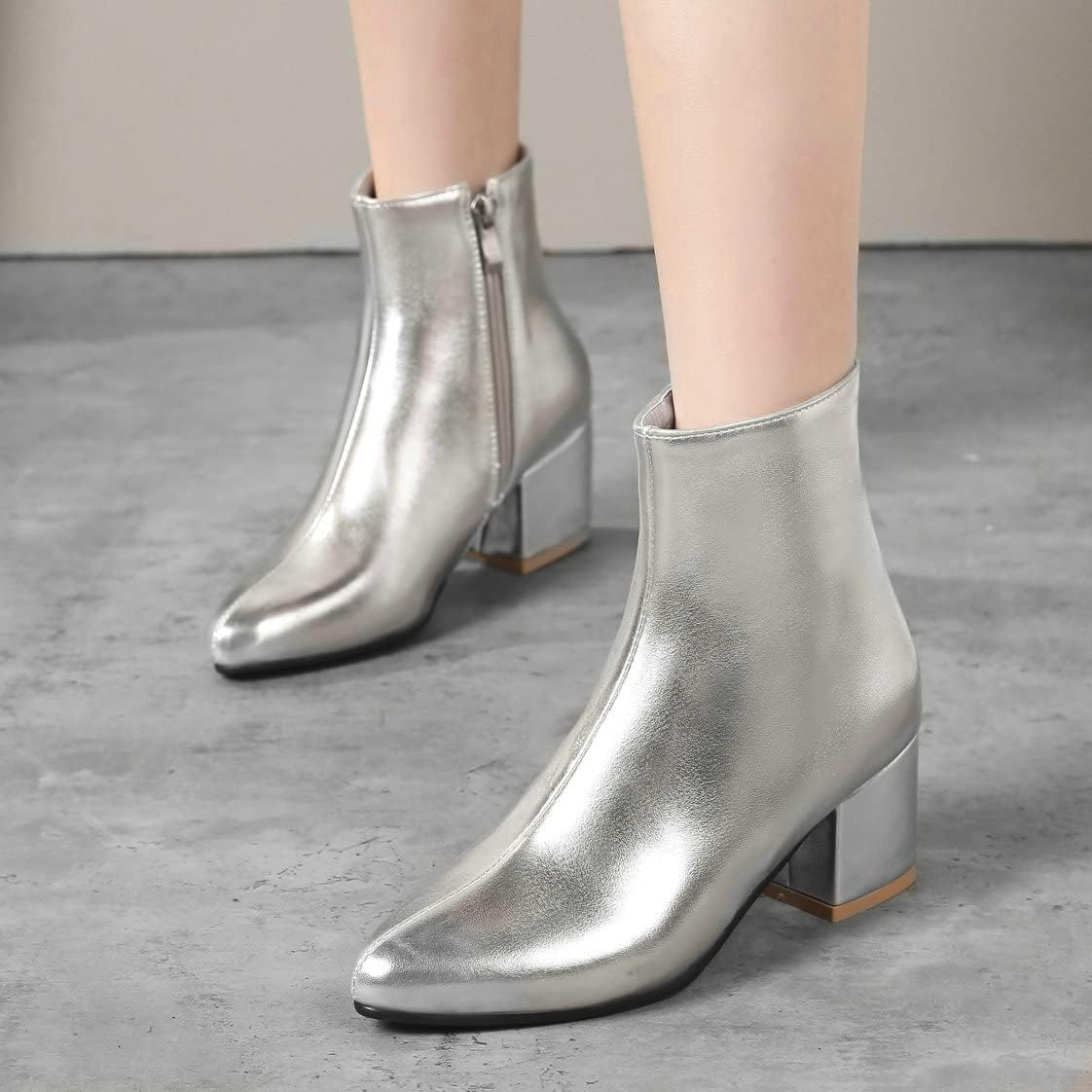 BEAUPAS Women's Chunky Block Heel Ankle Boots High Heel Pointed Toe Zip Up Ankle Booties Shoes