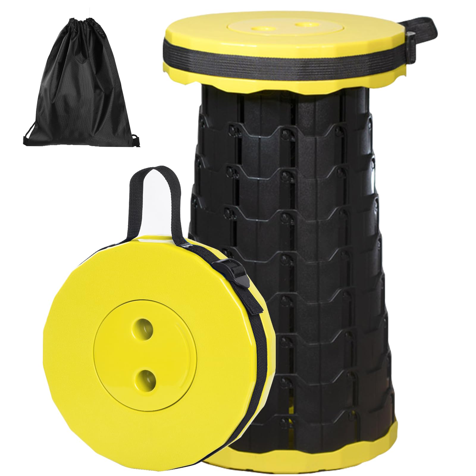 GeeRic Tabouret de Camping Portable, Chaise Pliante rétractable Tabouret de Camping Pliable télescopique Pliable pour la pêche en Plein air randonnée Jardinage BBQ Jaune