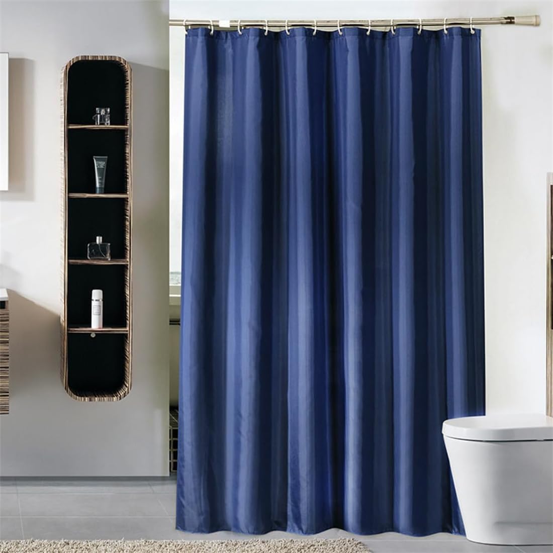 Lkw Ogechi Extra Wide Navy Blue Mildew Proof Shower Curtain 240x200 cm, 200/220/240 CM Drop Waterproof Polyester Bathtub Curtain with Weighted Hem, Washable Quick Drying Bathroom Shower Curtains