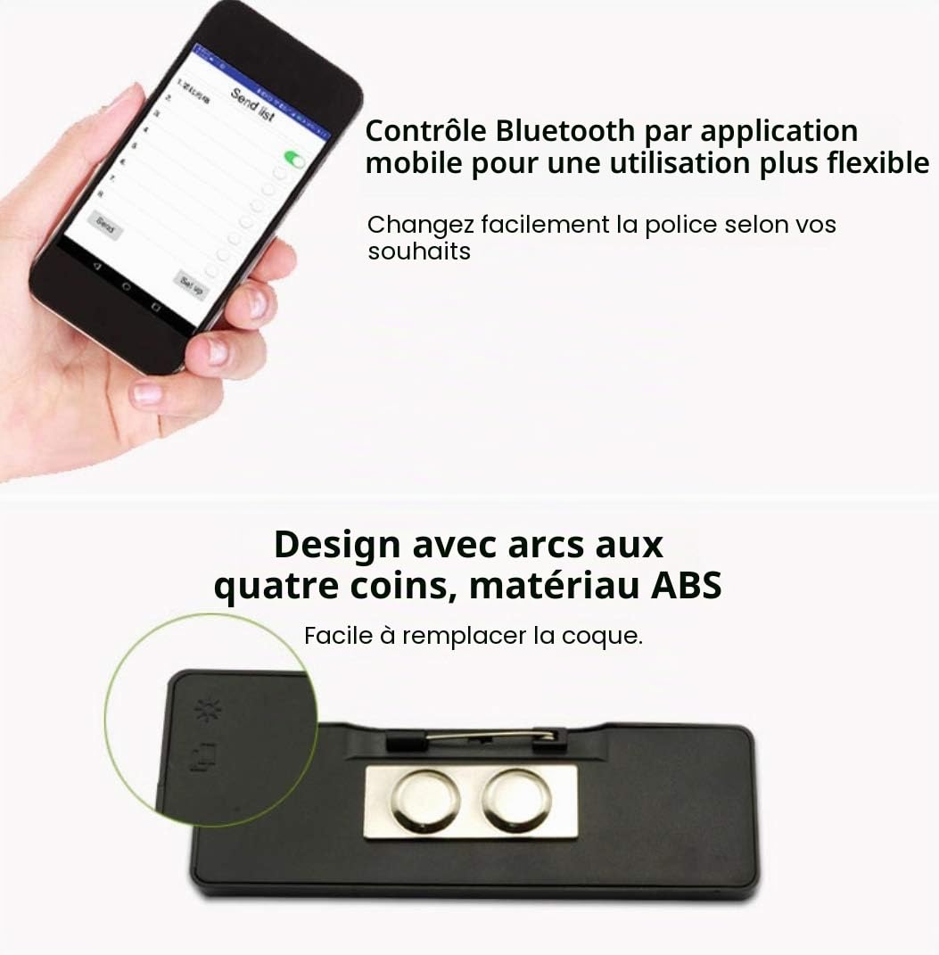 Étiquette de nom de Bluetooth LED Carte sans fil rechargeable de badge nominatif sans fil Bluetooth LED améliorée avec aimant/broche pour exposition de bar de fête de magasin de restaurant d'hôtel