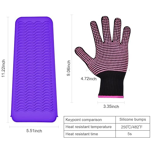 Miniatura 4 de IKOCO Guantes térmicos para peinar el cabello, 2 guantes resistentes al calor con bolsa de silicona para rizador, plancha plana, alisador,