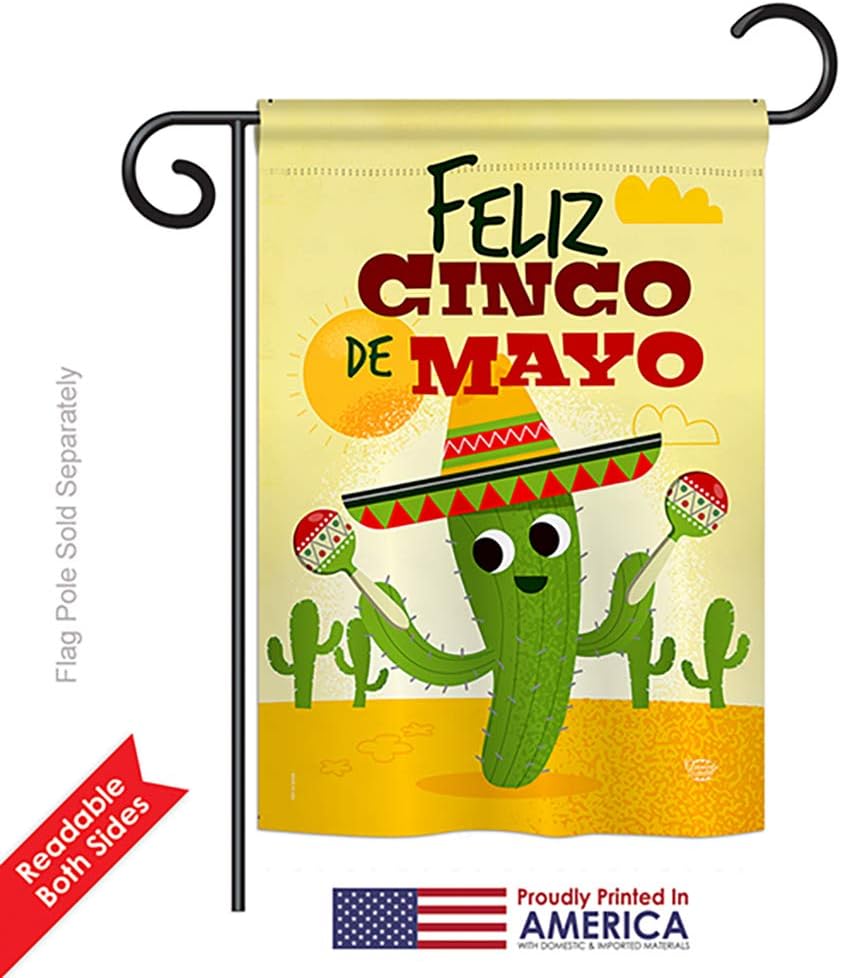 Feliz Cinco de Mayo Garden House Flags Set Summertime Party Cactus Pinata Sombrero Mexican Fiesta Outdoor Small Decorative Gift Yard Banner Double-Sided Made In USA 28 X 40