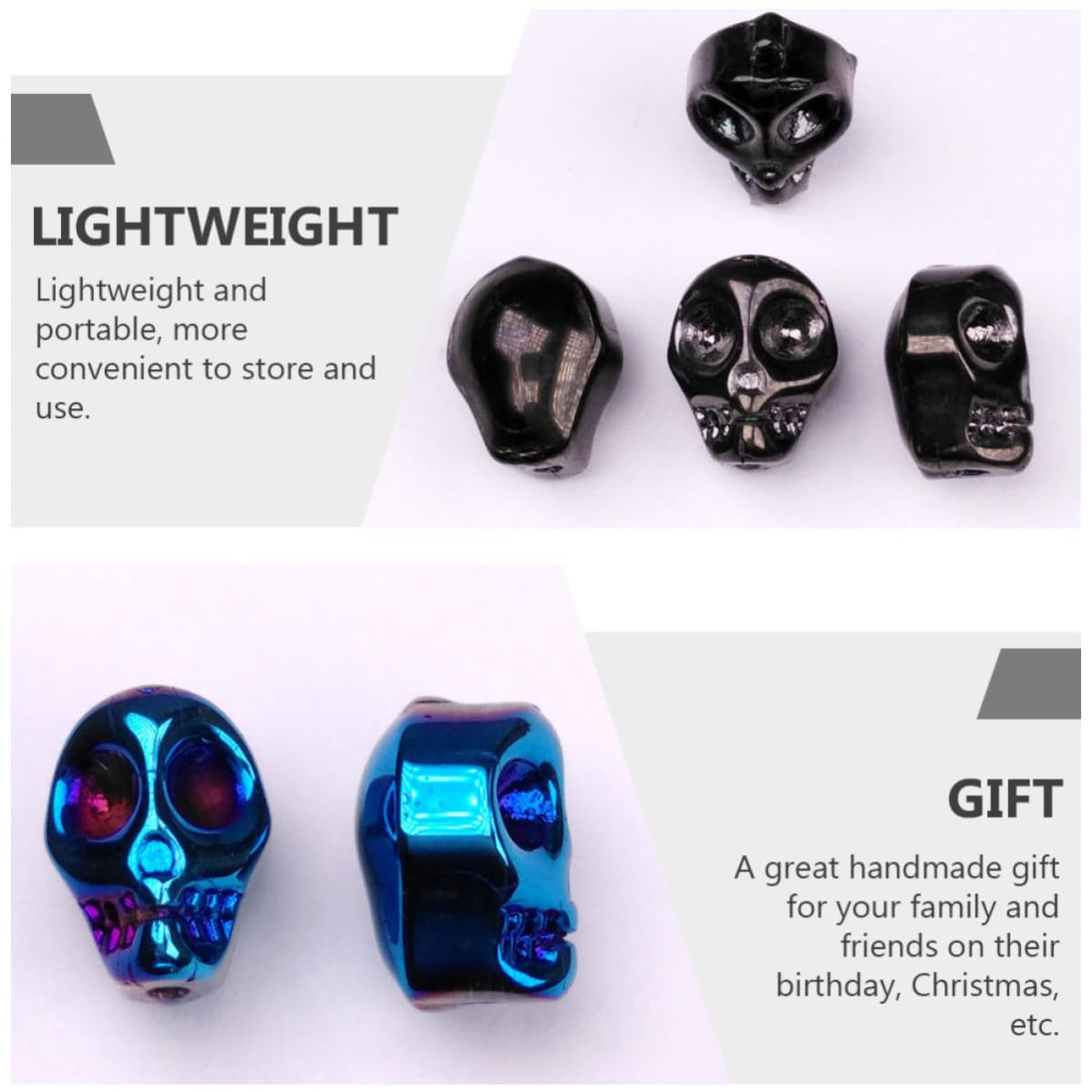 Abaodam 400 Stück Leichte Glasperlen in Totenkopfform für Selbstgemacht Schmuckherstellung Handliche Dekorative Perlen als Zubehör für Armbänder und Weihnachtsbasteln Zufällige Farbe