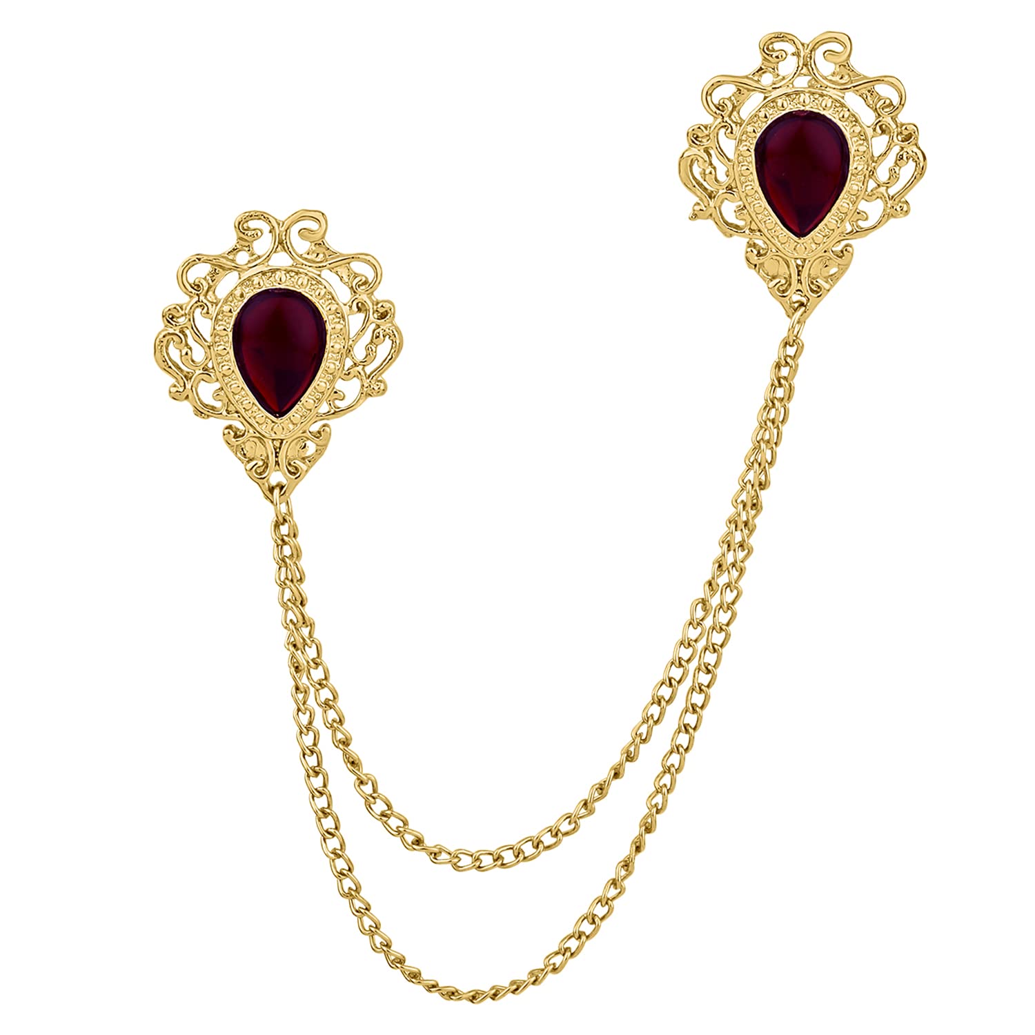 MahiGold Plated White Crystal Metal Engraving Dual Layer Chain Brooch for Men (BP1101058G)