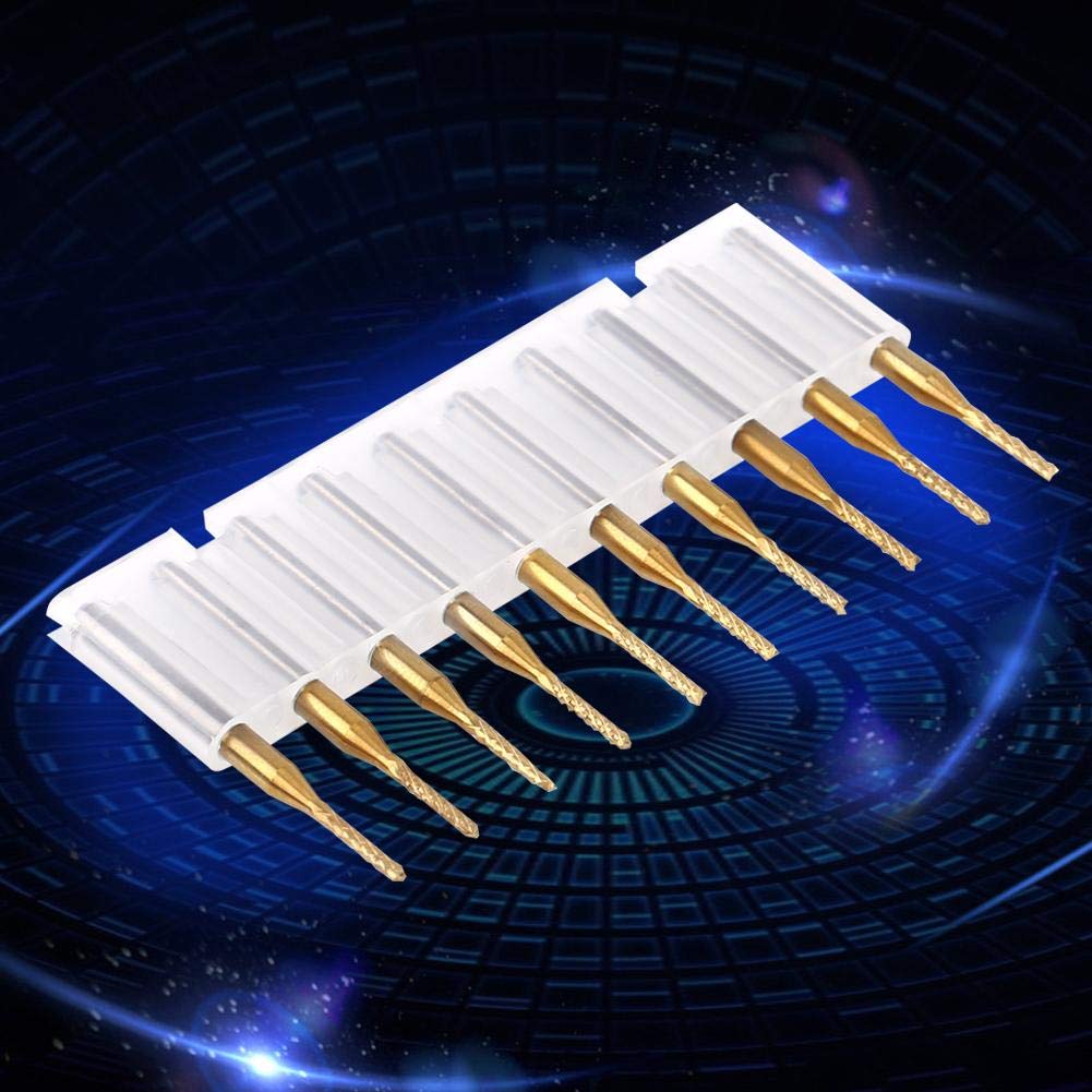 CHICIRIS Fraise en bout en carbure, 10pcs 1.5mm tranchant Fraise en bout CNC P-CB Gravure Bit Tungsten Coating 1/8"Shank