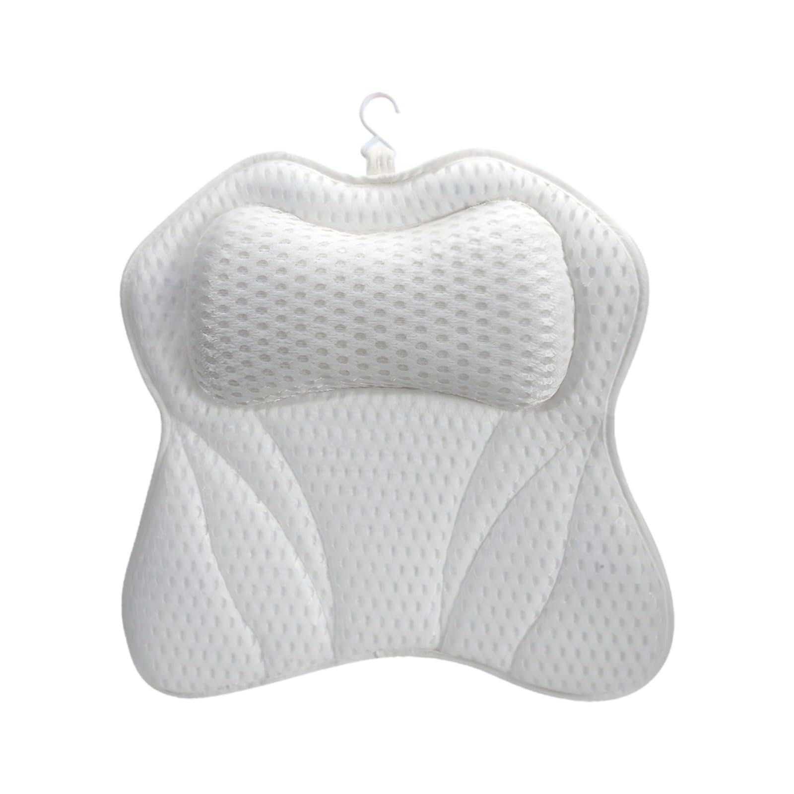 Badewannenkissen aus 4D Mesh mit 6 Saugnäpfen, Schmetterlingsform 42 x 43 x 6 cm, Kopf-, Nacken- und Rückenstütze für Spa und Badewanne, Weiß