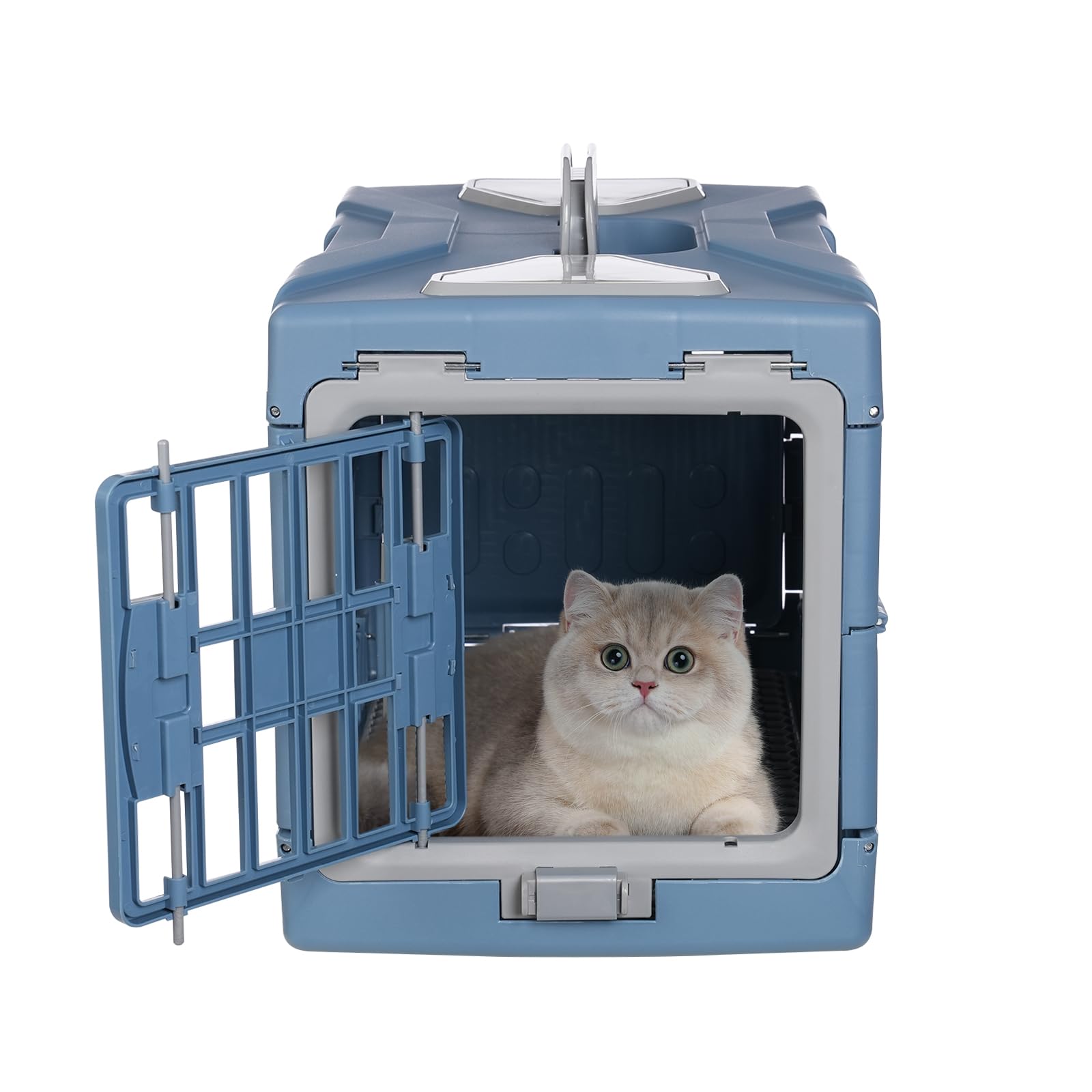 Transportín para mascotas grande, capacidad de 15 kg, caja de transporte para gatos y perros con claraboya transparente, caja portátil para mascotas con puerta de dos vías, caseta colgante para