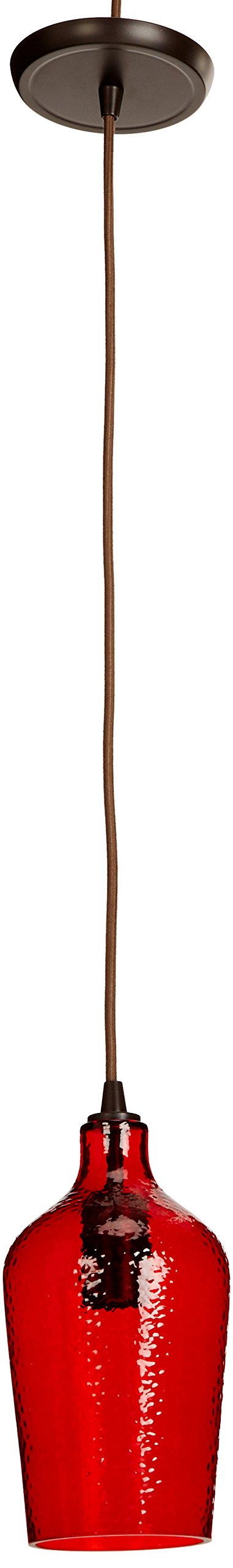 Elk HomeHammered Glass Mini Pendant - 1-Light in Oil Rubbed Bronze Finish, with Red Hammered Glass, Transitional Style