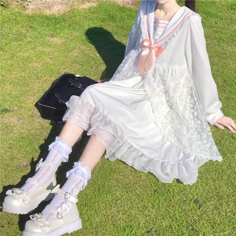 Amazon.com: Zzple Lolita White Dress New Japanese Loose