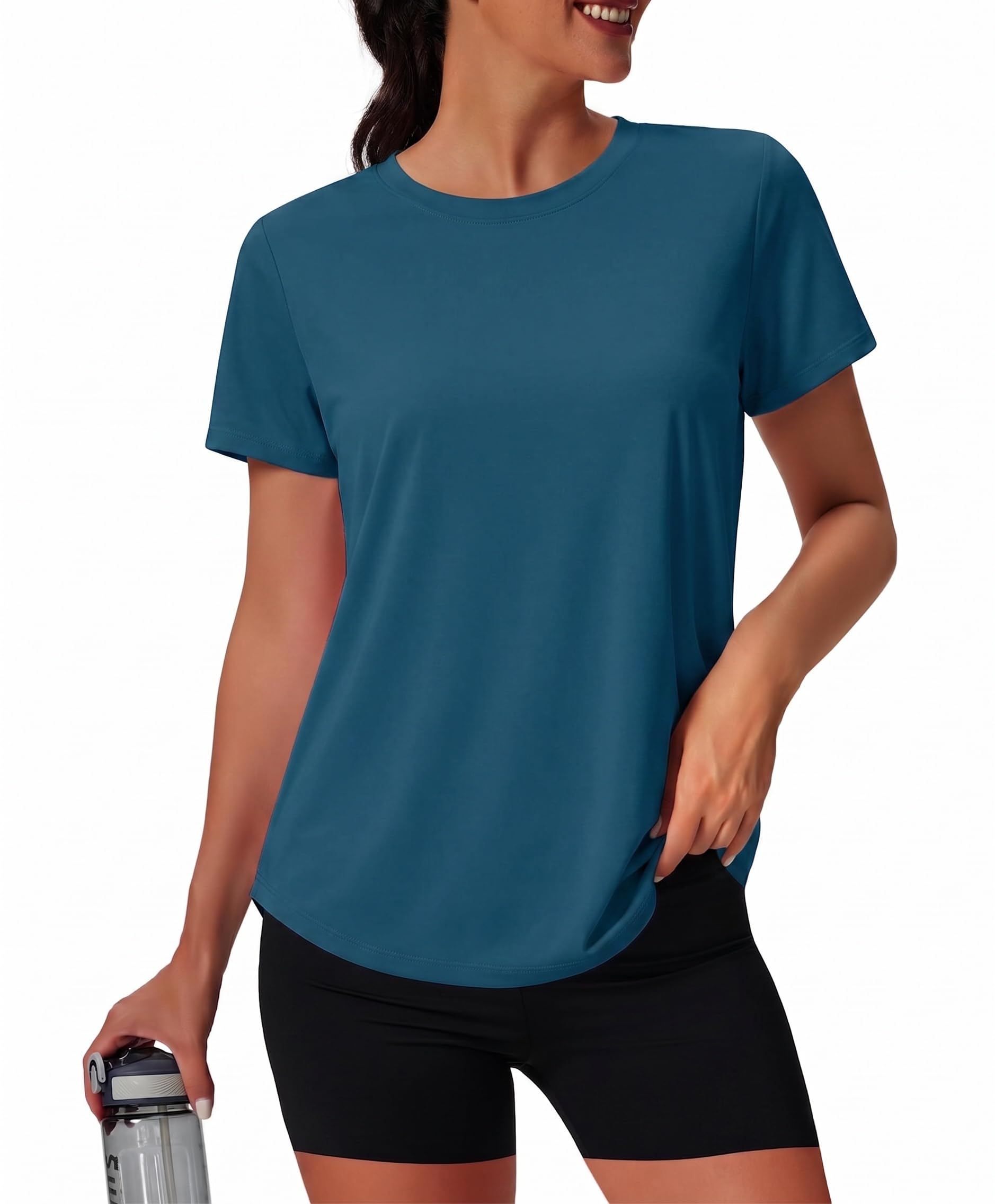 PINSPARK Camiseta de entrenamiento suave para mujer, manga corta, protección UV, secado rápido, para deportes, natación, ejercicio, senderismo, viajes