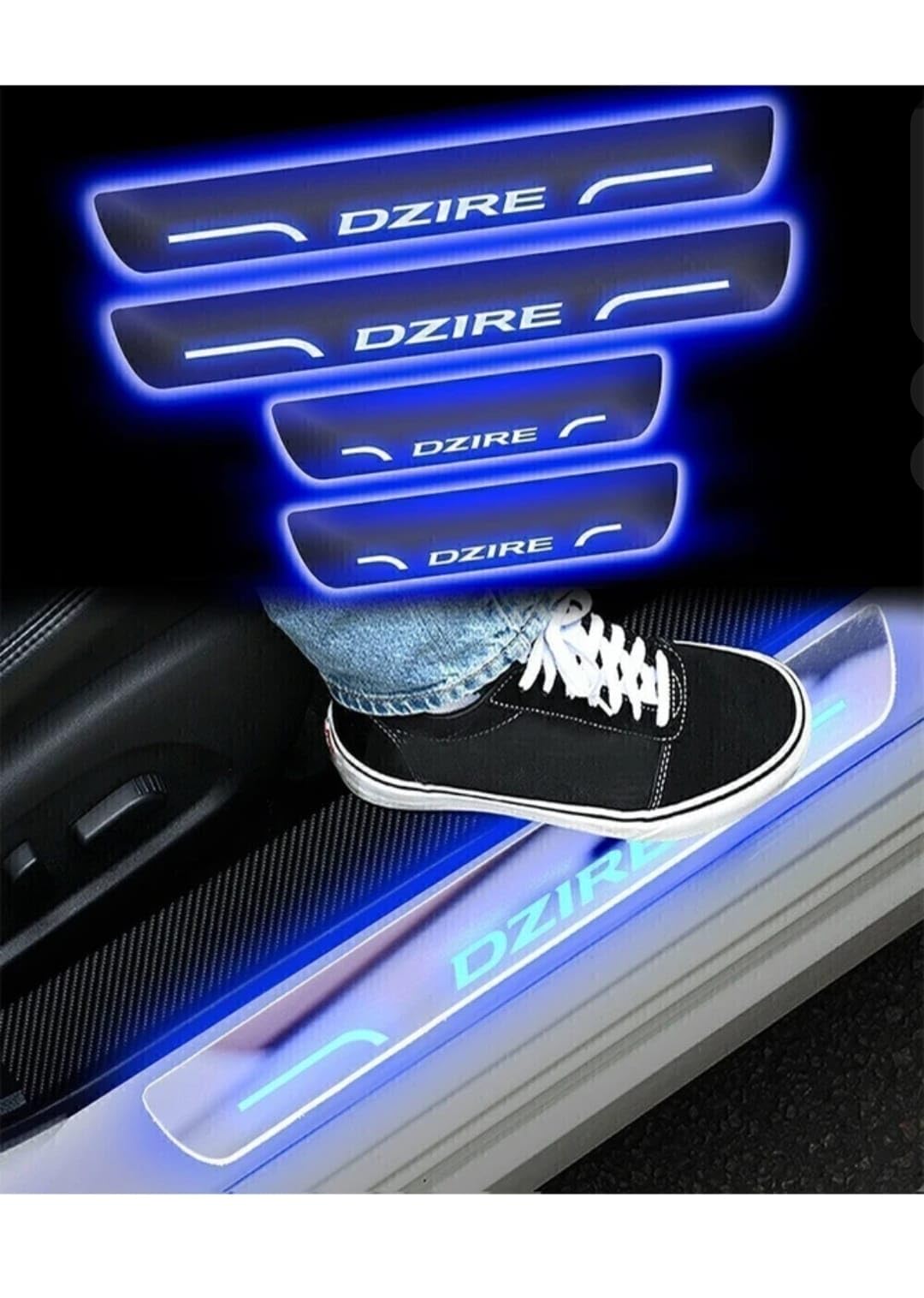 Protective Decorative LED Door Guard Sill Plates Foot Step Compatible with Dzire Blue Light Mirror Finish Set of 4 Pieces-image-17