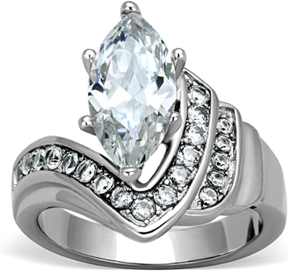 Stainless Steel Marquise Clear CZ Engagement Ring