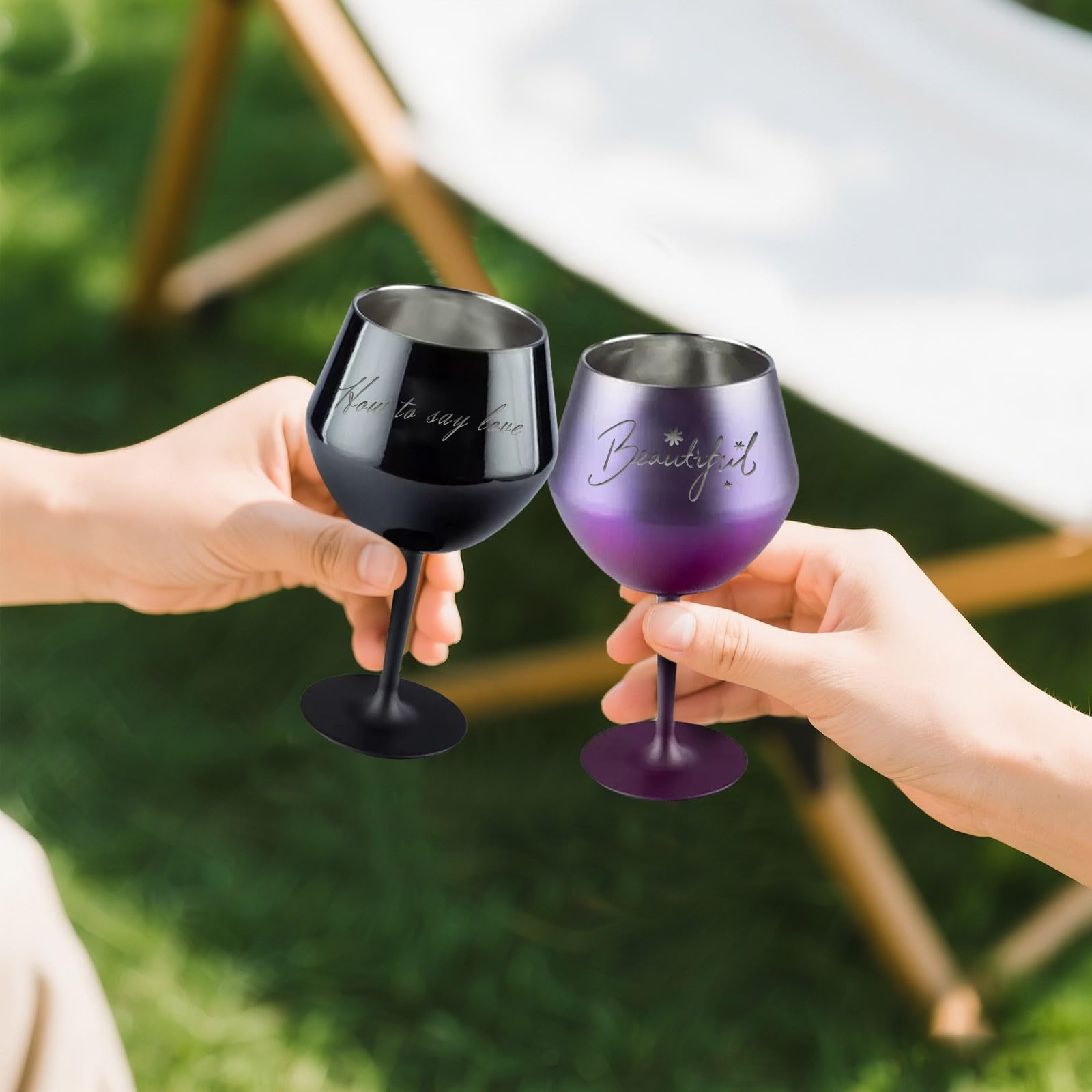 Personalisierte Weingläser aus Edelstahl, mit Gravur, personalisierbar, mit Stiel, für Pool-Party, Grün