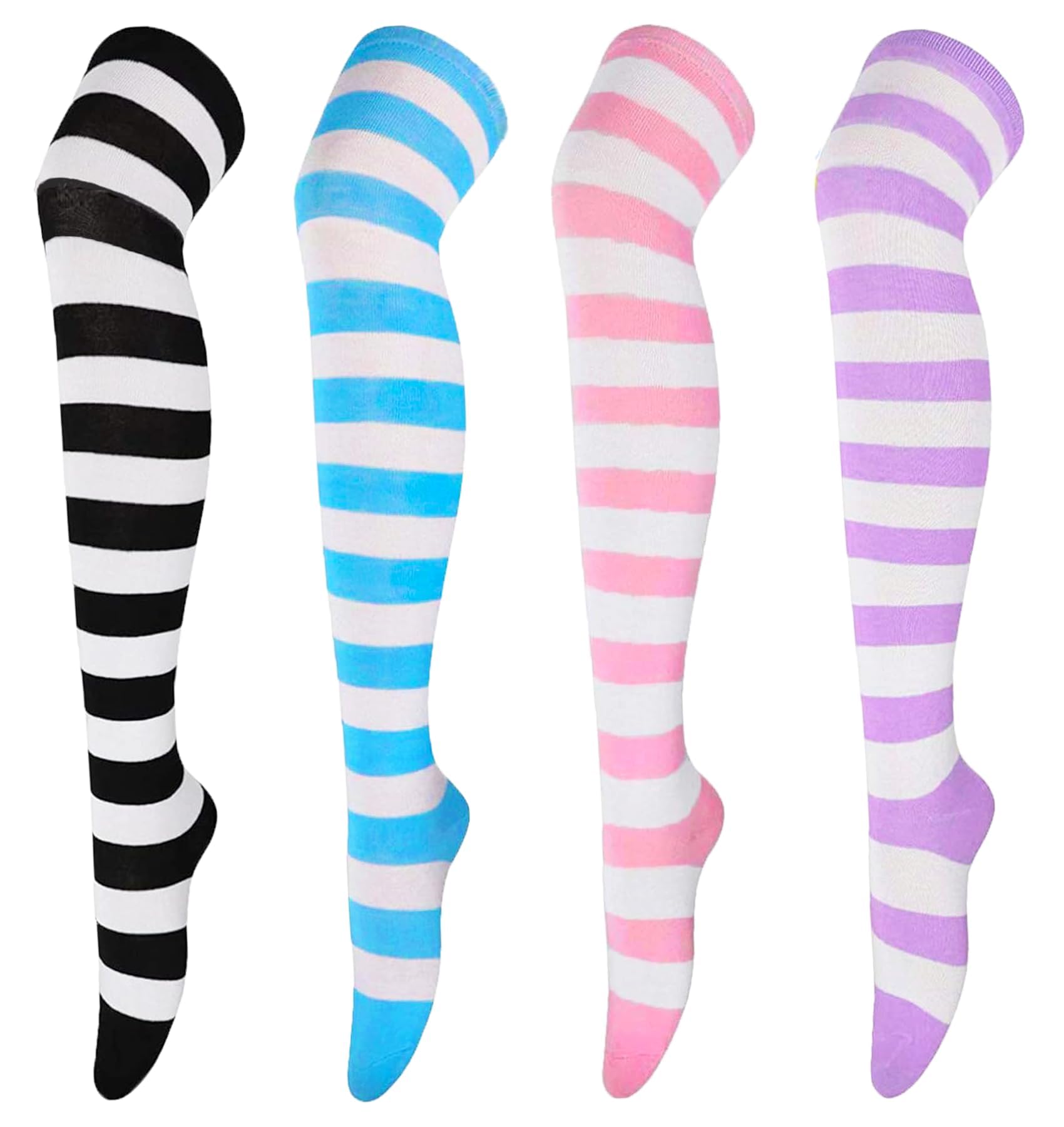 Chalier Womens Thigh High Socks Cotton Striped Over the Knee Socks Long Knee High Stockings for Women