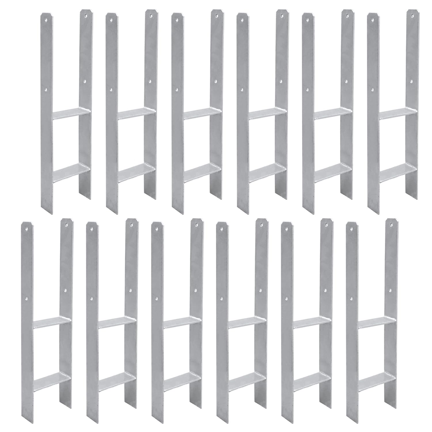 H-Pfostenanker 12 Stück H-anker Pfostenträger Bodenanker für Pfosten H-Pfostenschuh für Zaun und Gewächshaus Pfosten Vierkantholzpfosten(81x600mm)