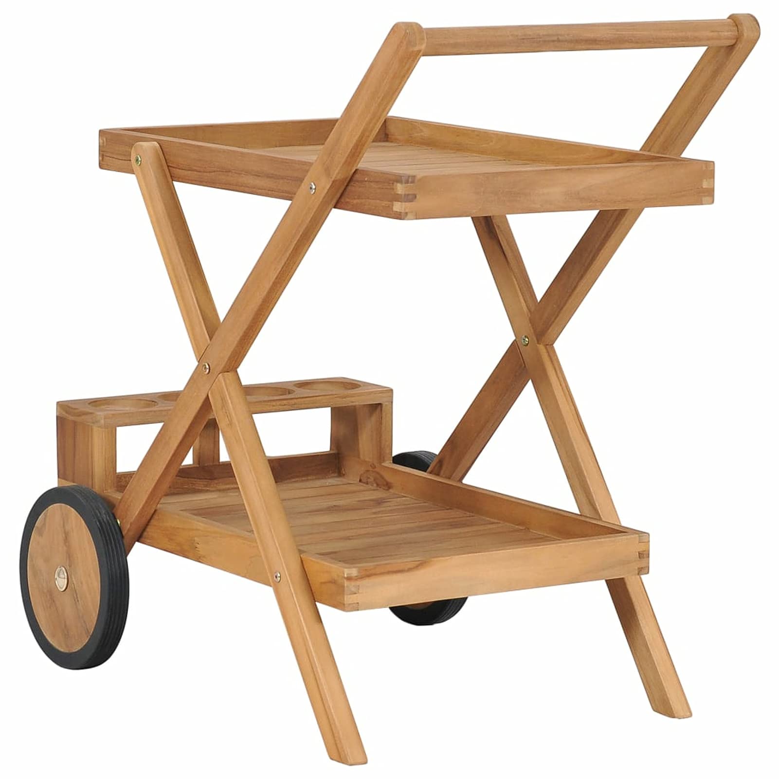 Tidyard Carrito del Té Carro Bandejas con Ruedas de Transportar Carro Camarera 3 Niveles Bebidas Comidas Café Vino Restaurante Bar Madera Maciza de Teca