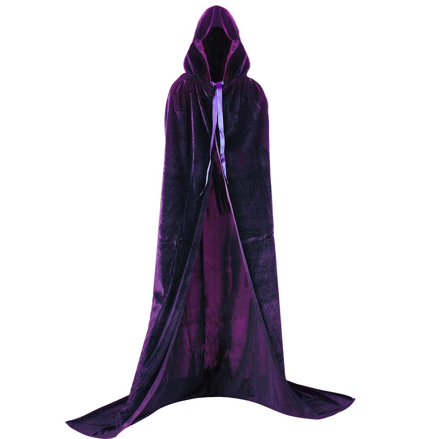 Proumhang Mantello con Cappuccio Lungo in Velluto Costume di Halloween Carnevale Natale Capo Masquerade Porpora