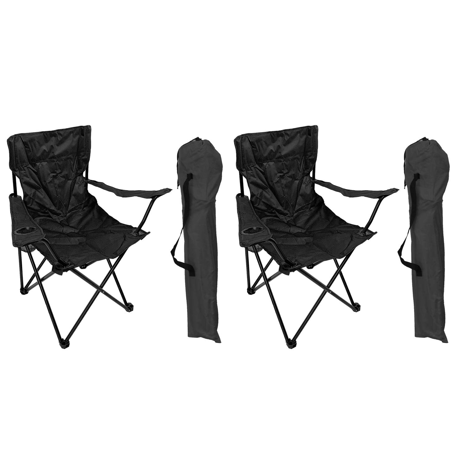Mojawo Lot de 2 chaises pliantes pour la pêche, le camping, la pêche, les réalisateurs - Noir - Avec porte-gobelet et sac