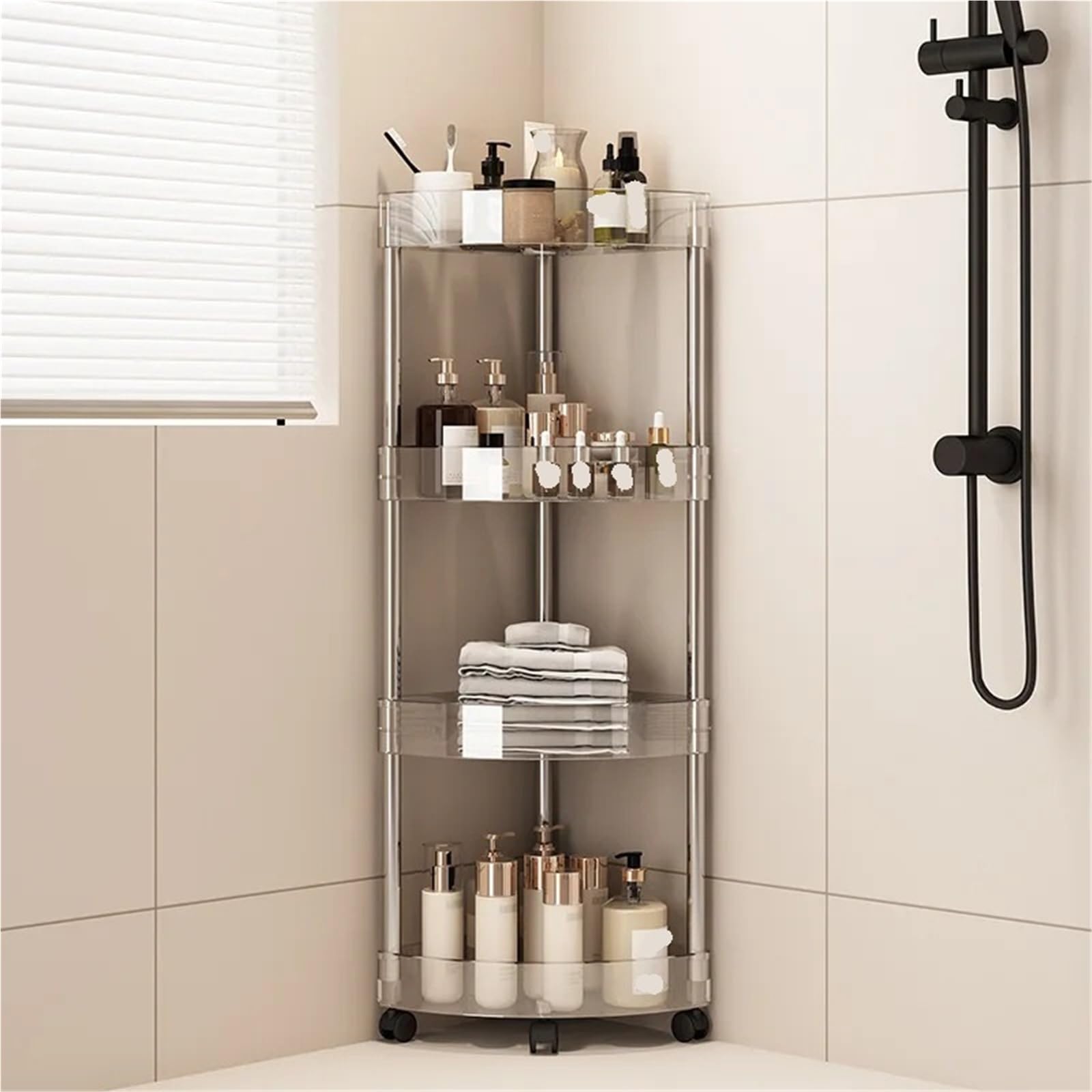 Mensola doccia Scaffale da bagno trasparente multistrato, scaffale for lavabo, carrello portaoggetti, WC angolare salvaspazio facile spostare per Casa(2 Layer No wheel)