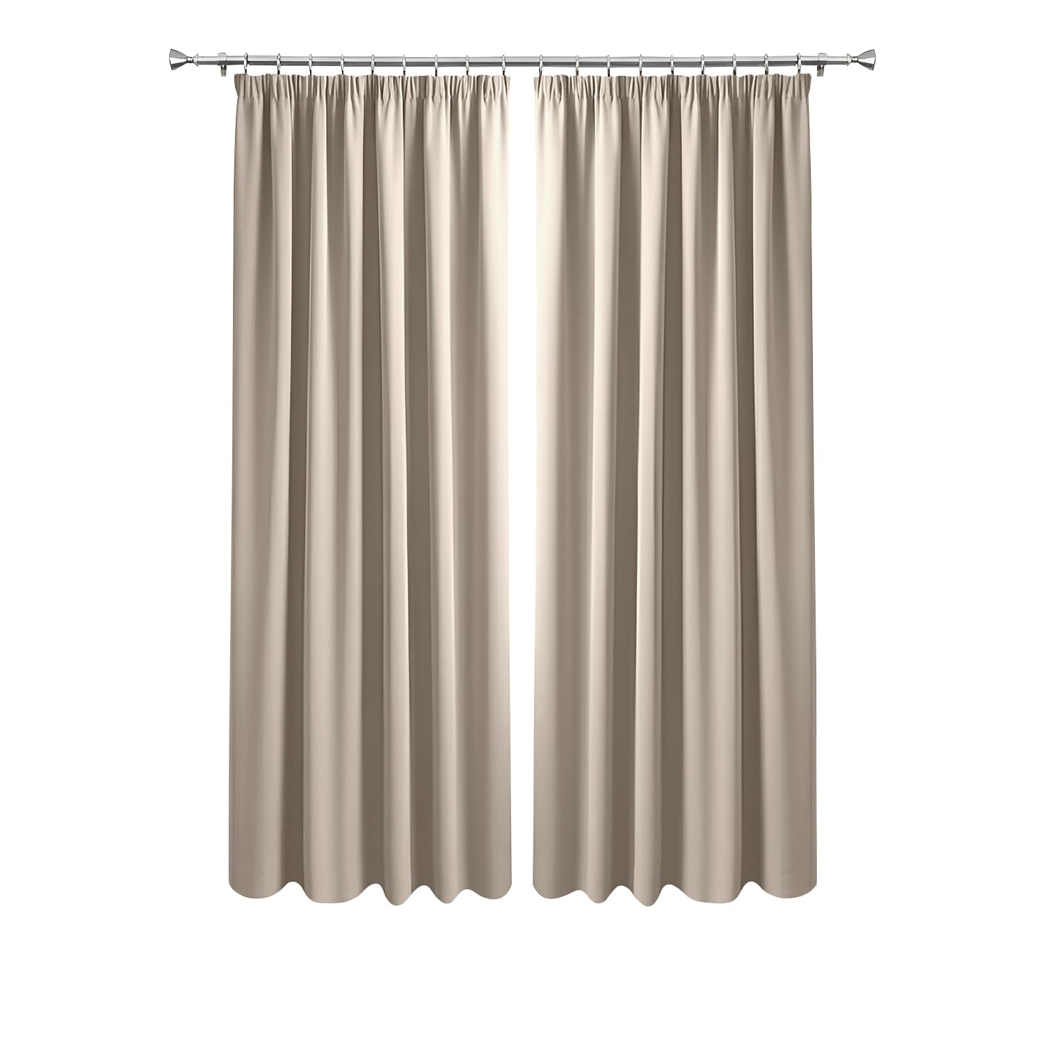 Imperial Rooms Blackout Pencil Pleat Curtains for Bedroom 66 x 90 Drop Inch Cream Curtains Thermal Insulated Window Treatments, 2 Panels with Tiebacks
