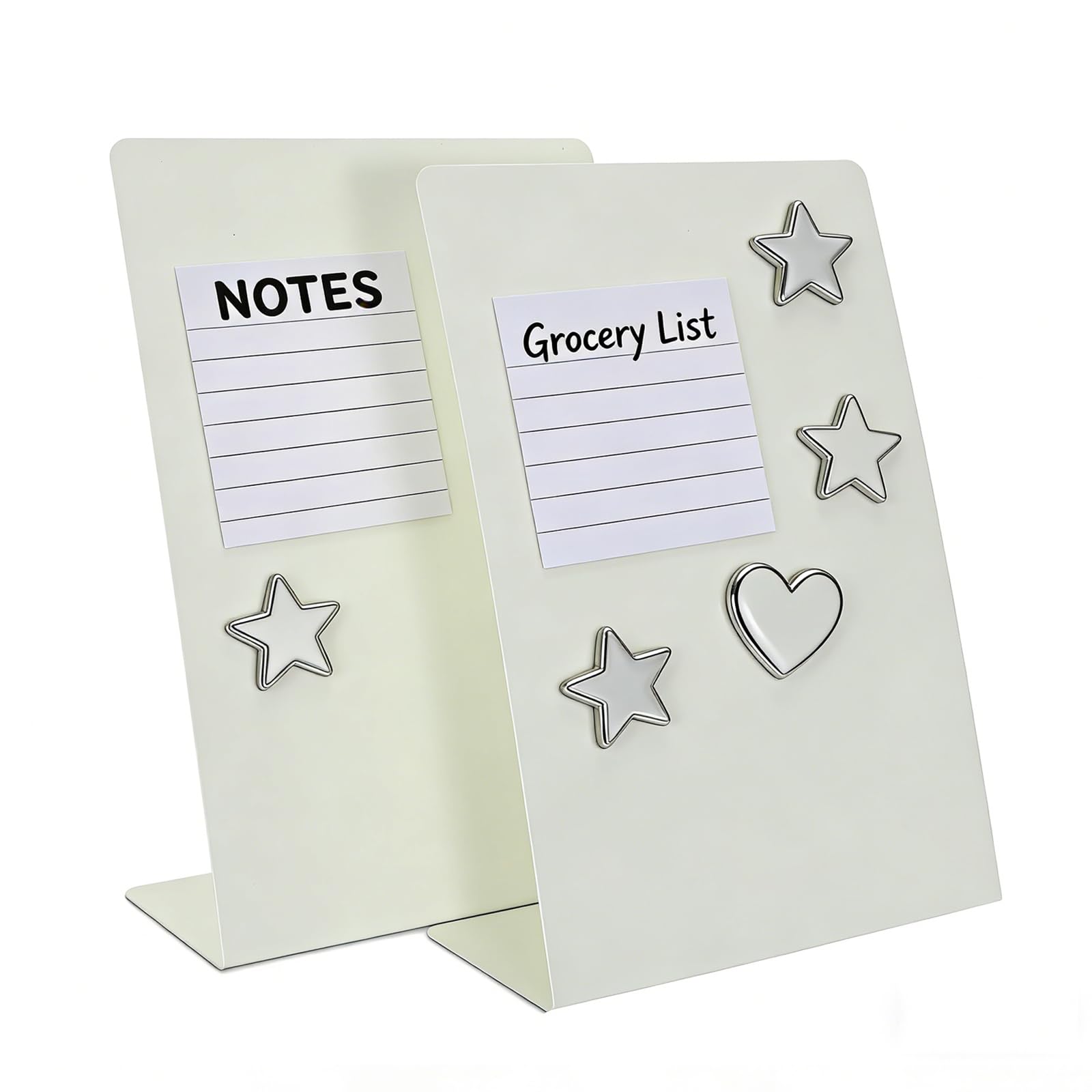 2 Pack Magnet Board,Magnetic Bulletin Board for Tabletops, Metal Magnetic Bulletin Board,Magnet Display Stand for Tabletops Home,School, Kitchen,Office (White, L (Pack of 2))
