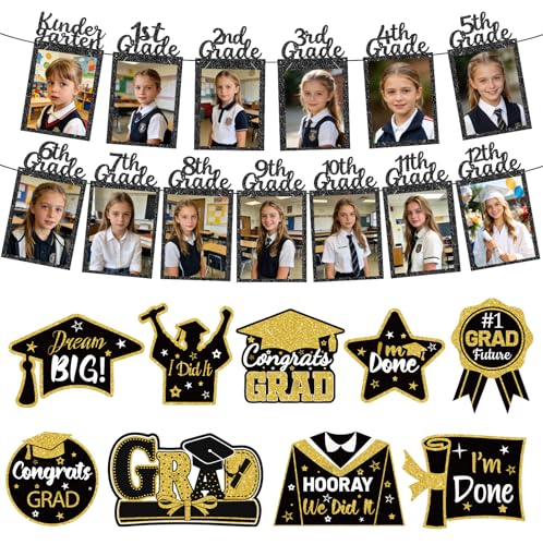Graduation Decorations 2026, Graduation Party Supplies & Class of 2026 Decor Kit, Pre-Strung Photo Banner & Congrats Grad Card, K-12 Picture Display for Middle High School and College Decor