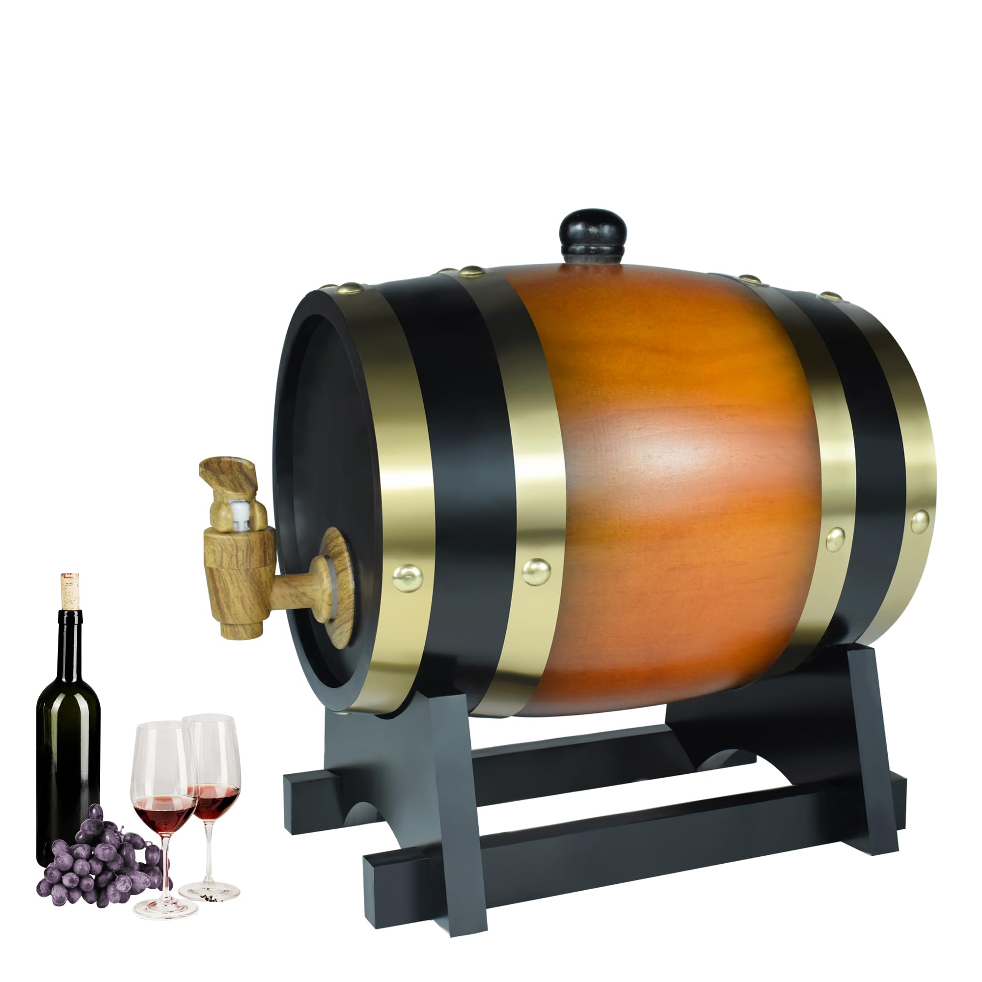 1.5L Whiskey Barrel Wine Barrel Wooden Whiskey Dispenser with Baked Oak Chips Aging Barrels Mini Keg Wine Bucket Decor for Table Bar Home Kitchen Restaurant BBQ Gifts for Men, Brown