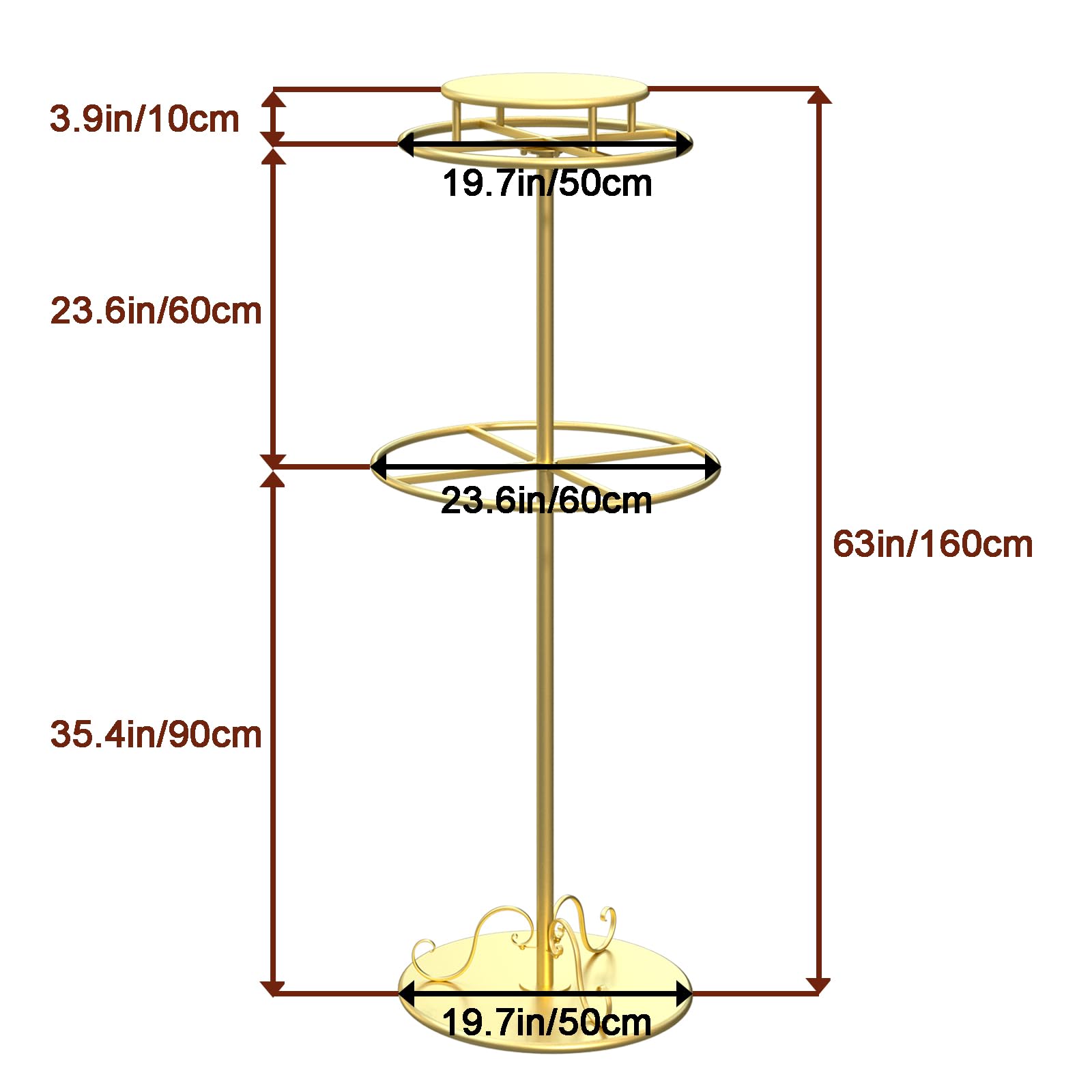 AMSXNOO Runder Kleiderständer – Doppeldecker 160 Cm Hoch – Gold – 360° Drehbar – Garderobenständer Für Boutiquen, Schlafzimmer & Kinderzimmer