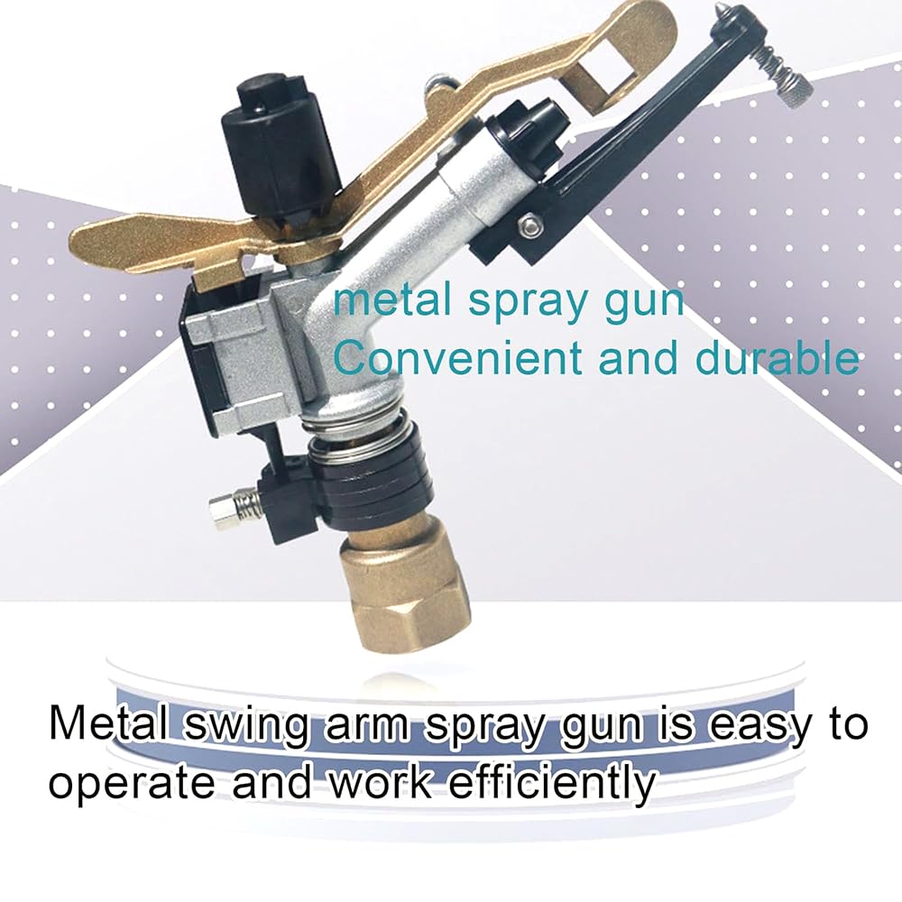 Pistolet natryskowy z metalowym ramieniem wahadłowym, 25 mm nawadniacz do nawadniania rolniczego, pistolet natryskowy o 360°, obracające się zraszacze rolnicze, 2 dysze wymienne