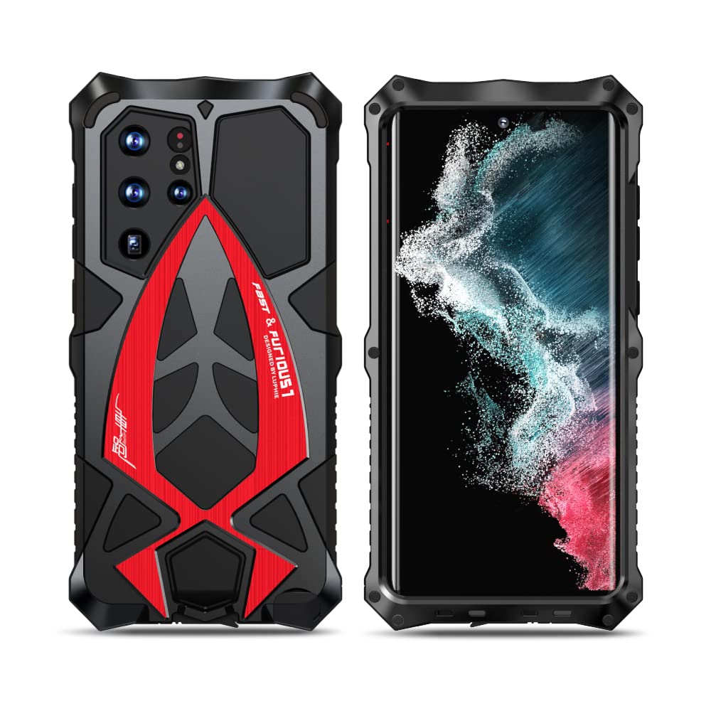 Compatible with Samsung Galaxy S22 Ultra Case Military Metal Case Heavy Duty Outdoor Armor Rugged Aluminum Shockproof Case for Galaxy S22 Ultra (Red,S22 Ultra)