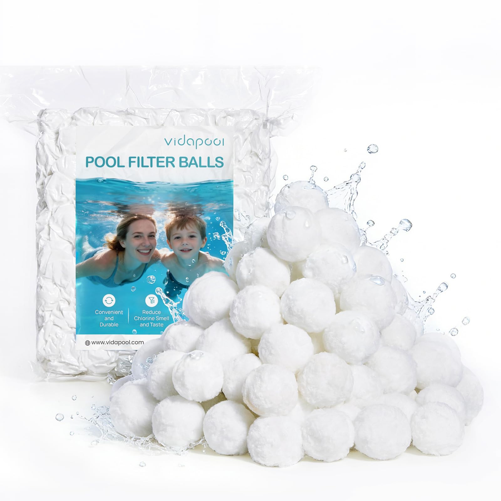 Balles filtrantes de piscine de 2,1 kg pour filtres à sable, balles filtrantes blanches réutilisables pour tous les systèmes de filtre à sable, balles filtrantes efficaces et légères