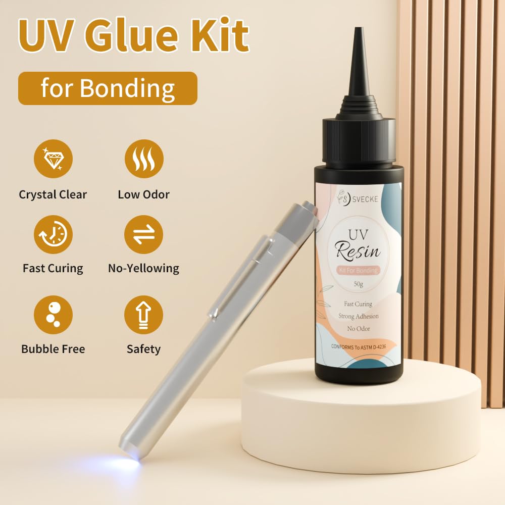 SVECKE UV Resin Kit with Light, 50g UV Glue Kit for Bonding & Jewelry Welding Kit, Quick-Dry Adhesive for Plastic & Mental Repair, Craft Decor