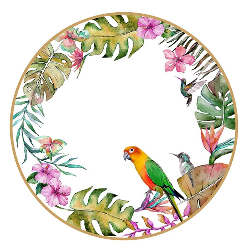 Gold Edge Bone China Parrot Plate, Nordic Rainforest Round Flat Plate Ceramic Cutlery Home Kitchen Dinner Plate Dessert Plate Bread Plate, Stackable Dishwasher Safe (8-Inch) (Size : 8" Dessert Pan)